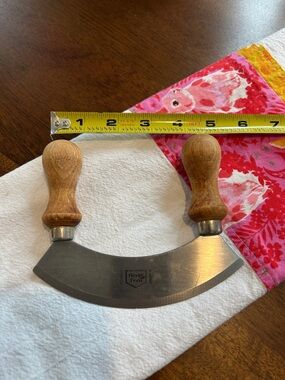 Rostfrei Double-Handled Mezzaluna Herb Chopper - Wood Handles, Stainless Blade